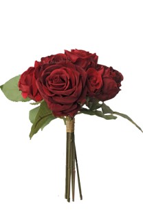 Bqt mixed x8 roses 28cm w/lvs velvet burg/red 6/60