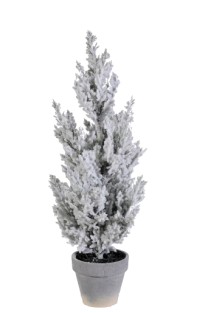 Flocked cypress potted with ice 28cm  white 6/48
